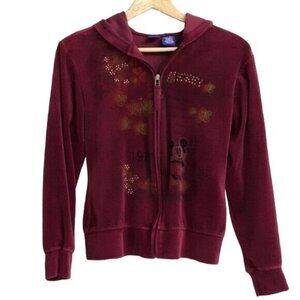 2/$15 Disney Mickey Mouse Velour Hoodie Red Size Small Red Ribbed Zip Sweatshirt